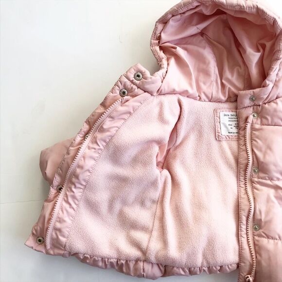 Zara pink hooded puffer coat GUC 6-9 months - Picture 3 of 7